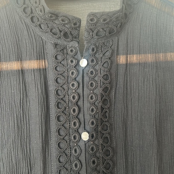 Club Monaco sheer silk blouse mandarin collar embroidered button up size small - Picture 3 of 9